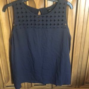 Ann Taylor Mixed Media Circle Detail Navy Tank